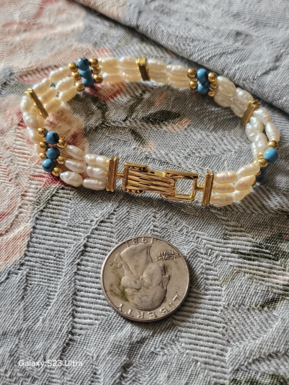 Vintage Pearl Multi-Strand Bracelet with Turquoise Accents